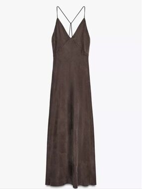 Zara Brown Slip Maxi Dress with Strappy Back